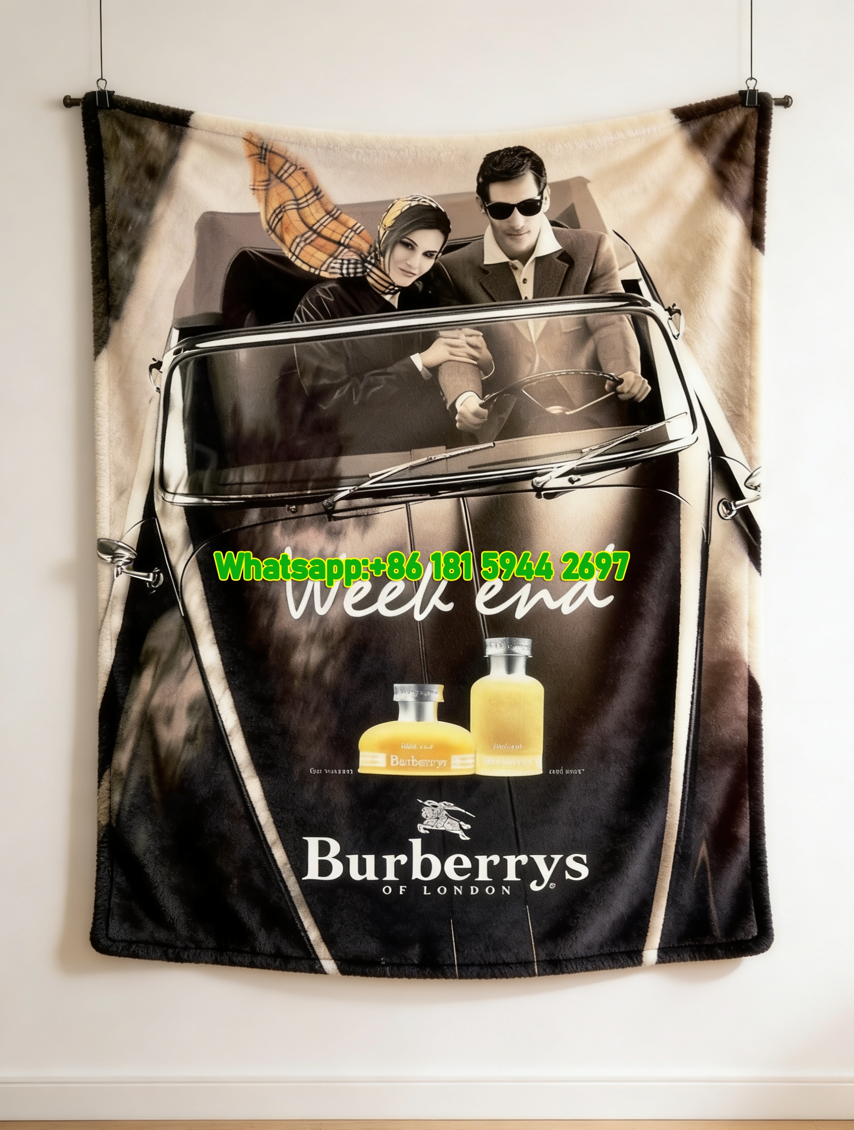 Burberrys Weekend Vintage Car Print Flannel Throw Blanket for Sofa & Wall Decor B101